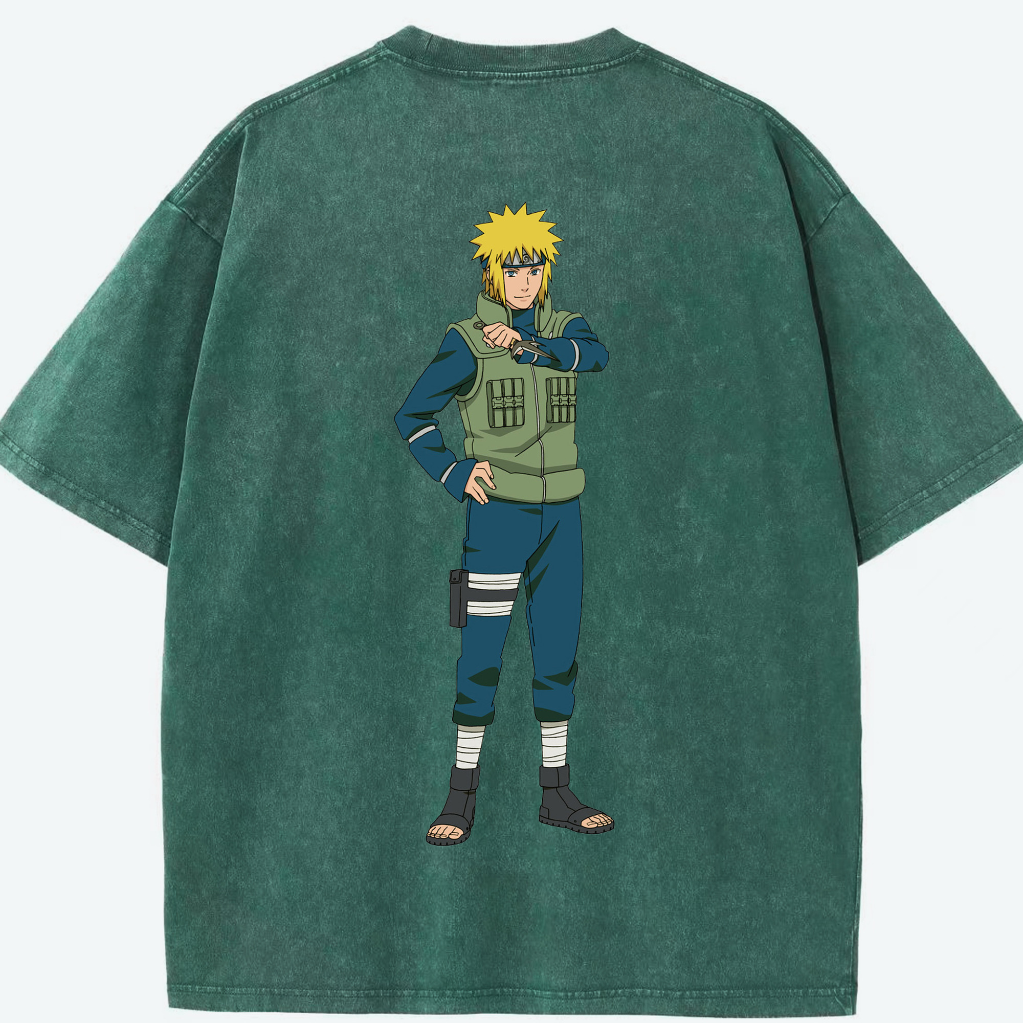 （画像用） NARUTO -ナルト- 波風 ミナト Namikaze Minato 綿100% ヴィンテージ風 半袖Tシャツ（背面プリント）